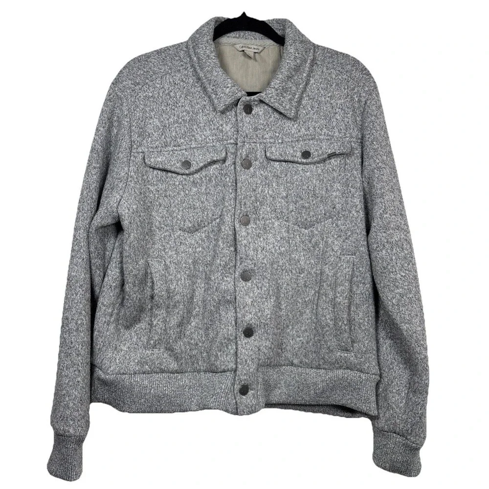 Calvin Klein Jeans marled heather grey sweater sherpa lined trucker jacket sz L